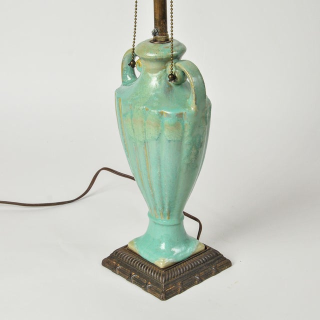 Antique Celadon Glazed Ceramic Urn Lamp With Bronze Base For Sale - Image 10 of 18