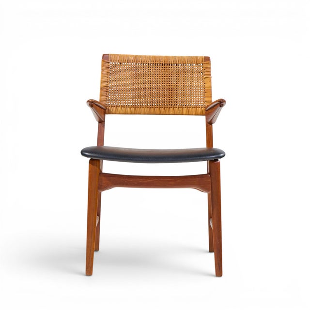 Mid 20th Century E. Knudsen for Jensen & Lykkegaard Model 48 Mid Century Danish Teak and Cane Dining Arm Chair For Sale - Image 5 of 7