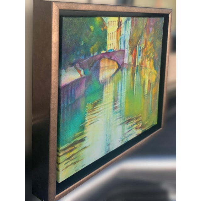 Expressionism Contemporary Expressionist Original Oil Painting of the River Seine, France Along the Canal, Framed For Sale - Image 3 of 7