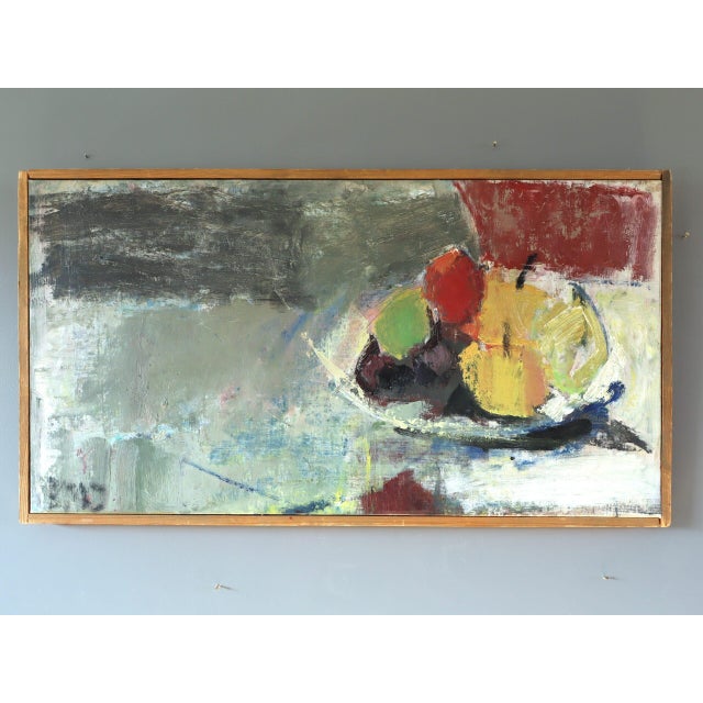 PAINTERLY HARVEST Size: 14 x 25.6 inches (including frame) Oil on canvas A vibrant and painterly mid-century abstract...