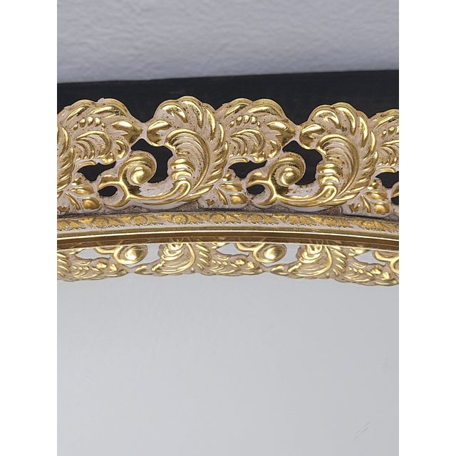 Mid 20th Century Hollywood Regency Oval Mirrored Vanity Tray With Gold Filigree For Sale - Image 12 of 12