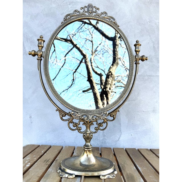 1960s Vintage Hollywood Regency Rococo Revival Brass Vanity Mirror, 1960s For Sale - Image 5 of 9