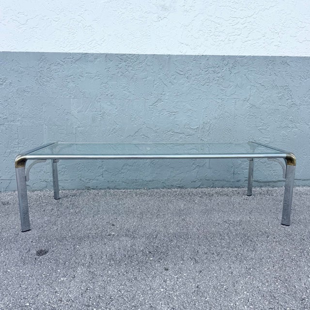 Chrome Hollywood Regency Golden Chrome Coffee Table For Sale - Image 8 of 10
