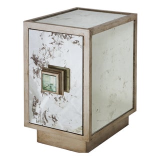 Matthew Izzo Home Savannah Silver Leaf and Antique Mirror One Door Side Table For Sale