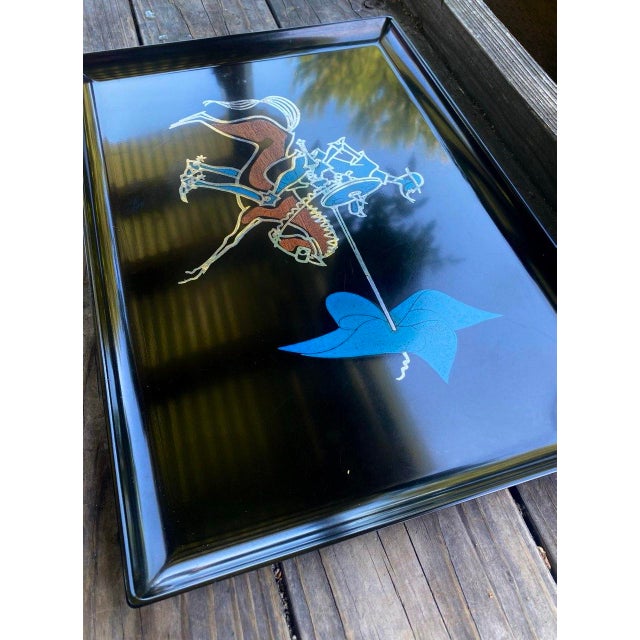 Mid-Century Modern Vintage Couroc Monterey Don Quixote Horse & Rider Inlay Serving Tray – Rare Mid Century California Design For Sale - Image 3 of 11