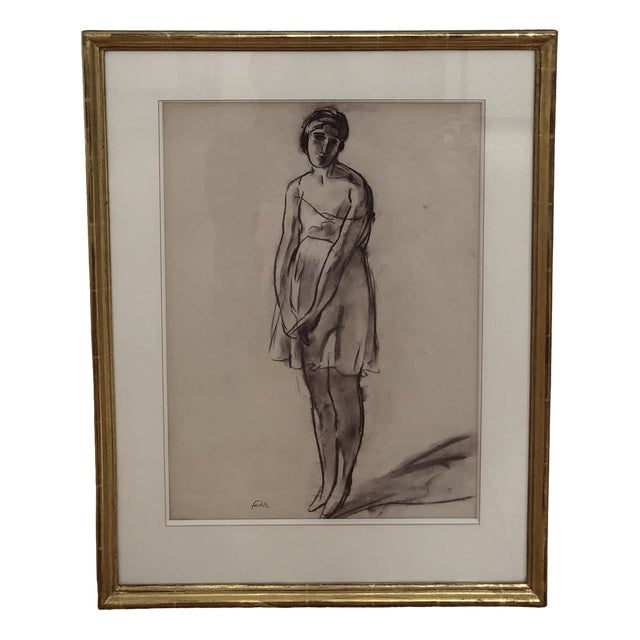 Henri Fehr, La Moue, Pencil on Paper, Framed For Sale