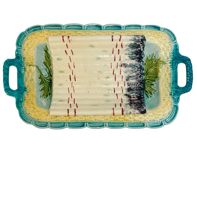 Ceramic 19th Century French Majolica Asparagus Serving Tray With Handles by Salins For Sale - Image 7 of 13