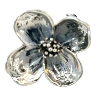 1990s Tiffany & Co Estate Dogwood Flower Brooch Sterling Silver 4.45 Grams For Sale