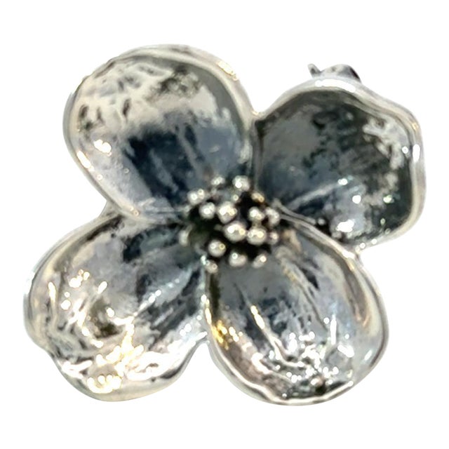 1990s Tiffany & Co Estate Dogwood Flower Brooch Sterling Silver 4.45 Grams For Sale