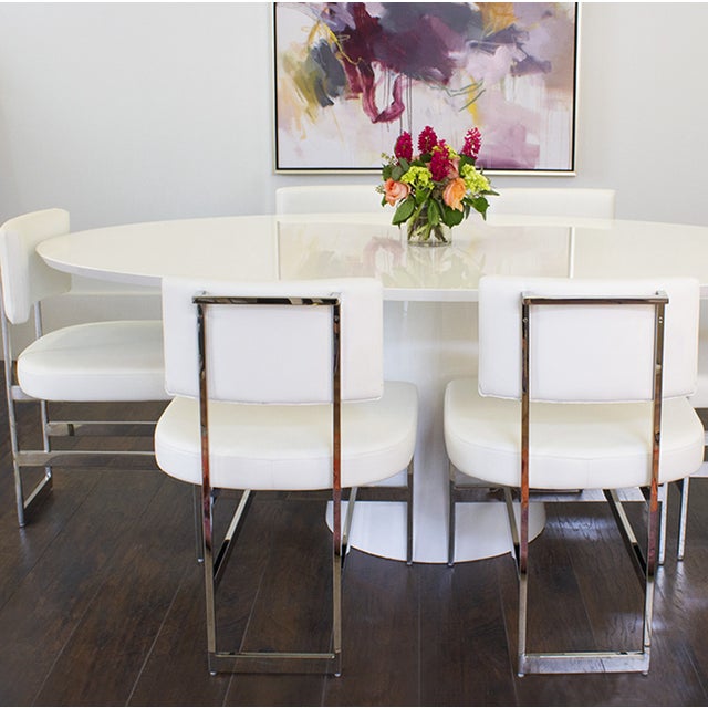 2020s Matthew Izzo Home Jefferson Glossy White Lacquer Oval Pedestal Dining Table For Sale - Image 5 of 8