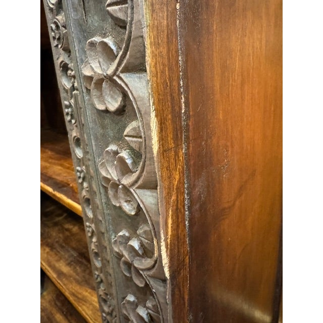 Wood Mid 19th Century XL Indian Carved Wood Bookcase For Sale - Image 7 of 13