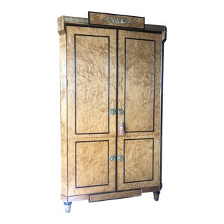Vintage Neoclassical Style Burlwood Storage Armoire For Sale