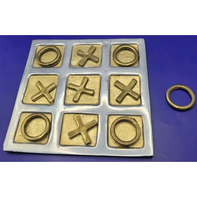 Vintage MCM Brass & Aluminum Tic Tac Toe Game For Sale - Image 4 of 4