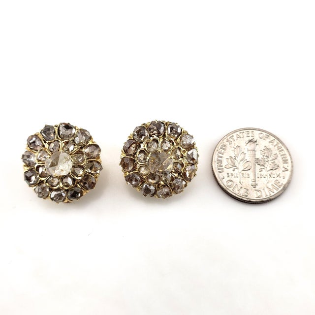 Metal Mid 20th Century 14 Karat Yellow Gold and Rose Cut Diamond Clip-On Earrings - 2 Pieces For Sale - Image 7 of 8