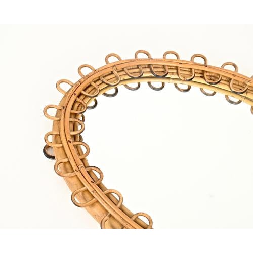 Vintage Oval Mirror in Curved Rattan and Bamboo by Franco Albini, Italy, 1960s For Sale - Image 10 of 12