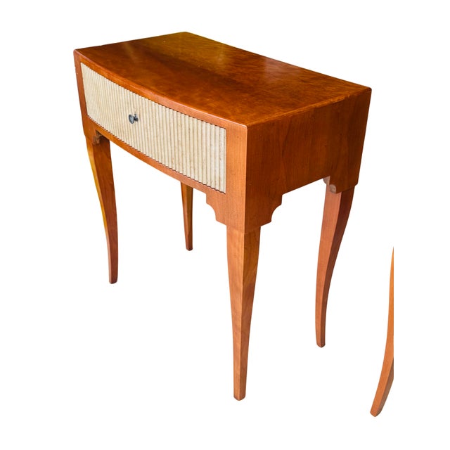 Vintage Baker Furniture French Regency Side Tables, Pair | Mid-Century Cherry Demilune Nightstands With Gilt Reeded Drawers For Sale - Image 12 of 15