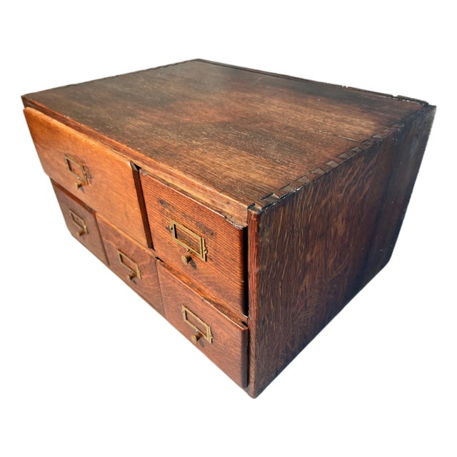 5 Drawer Card Catalog File Quarter Sawn Tiger Oak 1920s For Sale