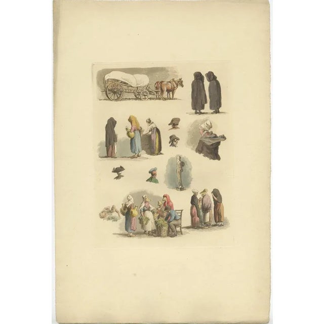 Title: Set of Two Antique Prints of Dutch and Flemish Costumes – Hand-Colored Figures and Headwear, Circa 1820 : This...