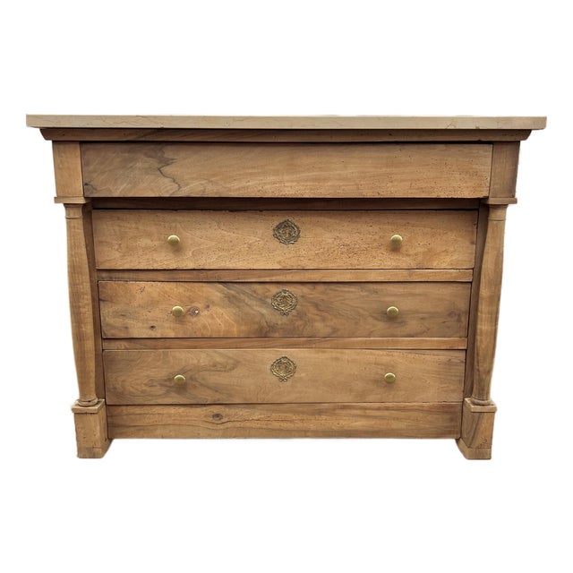 French 18th Century Empire Bleached Walnut Marble Top Commode For Sale