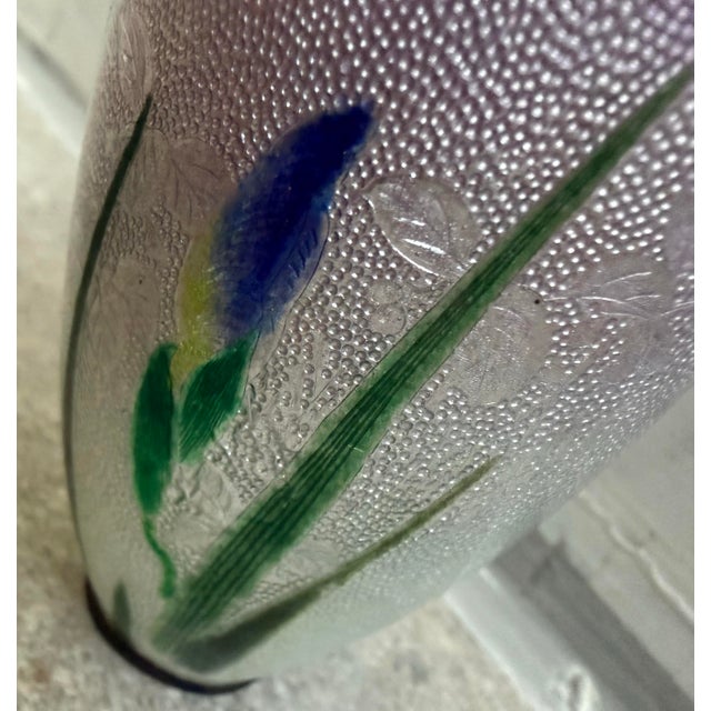 Metal Miniature Antique Japanese Meiji Era Cloisonné Enamel Ginbari Vase in Silver With Irises, Signed For Sale - Image 7 of 12
