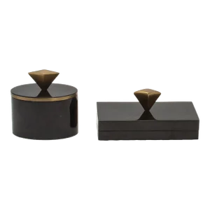 Set of 2 Boxes in Black Shell With Bronze Patina Brass Knob by Kifu Paris