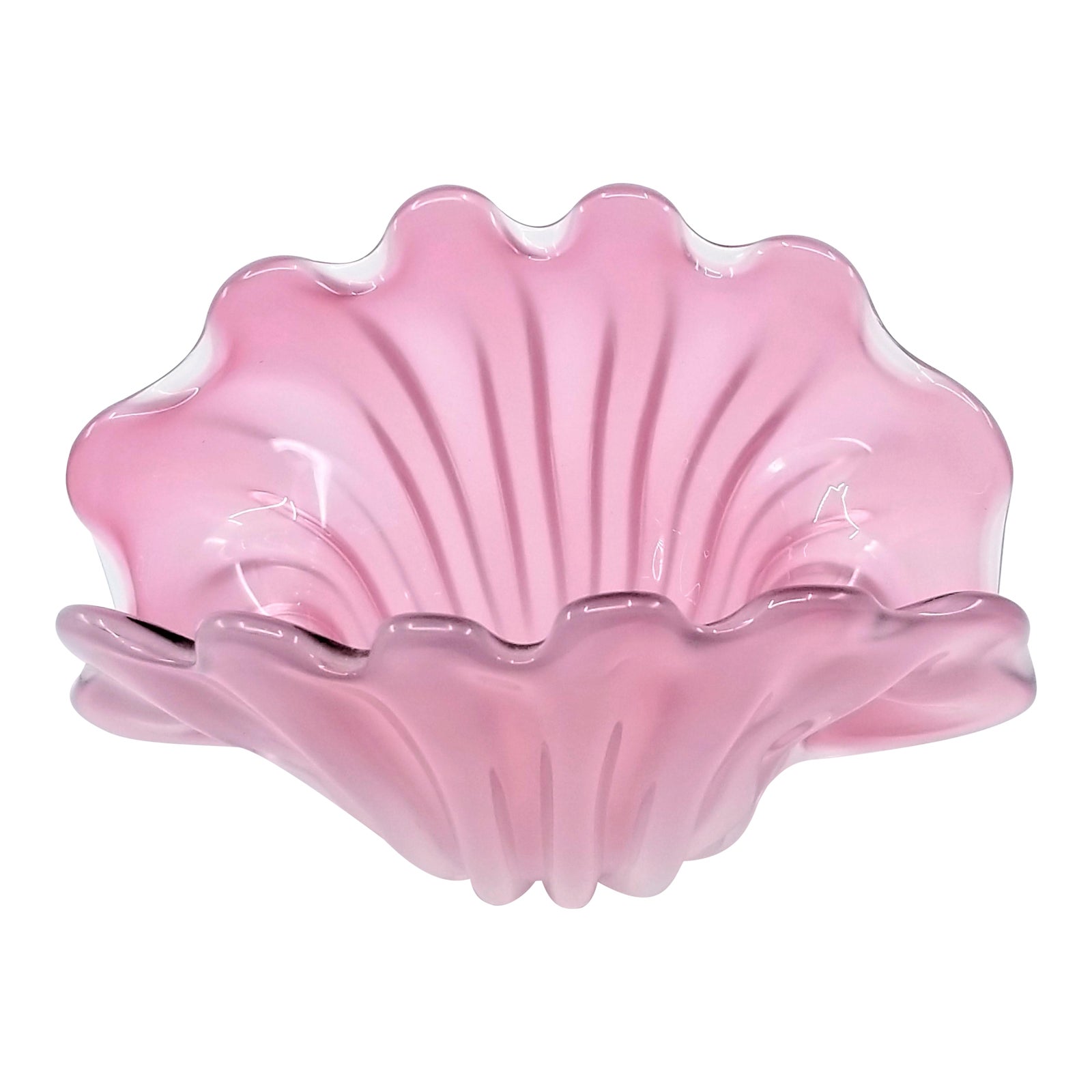 1950s ExtraLarge Murano Opalescent Pink Clam Shell Centerpiece Bowl by