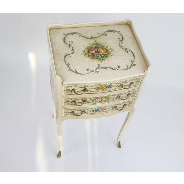 Antique Venetian Louis XV Hand-Painted Floral Nightstand with Drawers, 1920s For Sale - Image 6 of 12