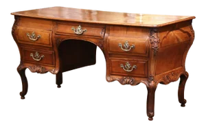 18th Century French Louis XV Carved Serpentine Cherry Desk With Parquetry Top