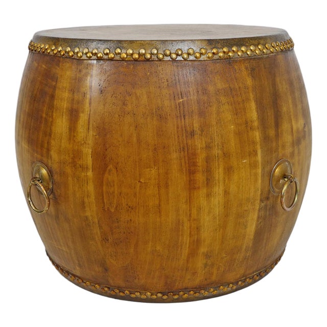 Vintage Natural Wood Drum Coffee Table For Sale