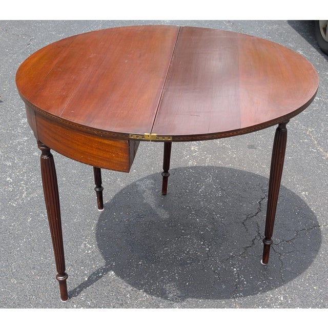 Late 19th Century Federal Style Demi-Lune Flip Top Card Table For Sale - Image 9 of 11