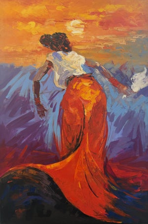 Dancing as the Sun Dies, Impasto Oil Painting by Godfrey Afebuame (2026)
