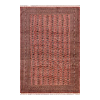 Rustic Bokhara Peach/Black Hand Knotted Wool Rug For Sale