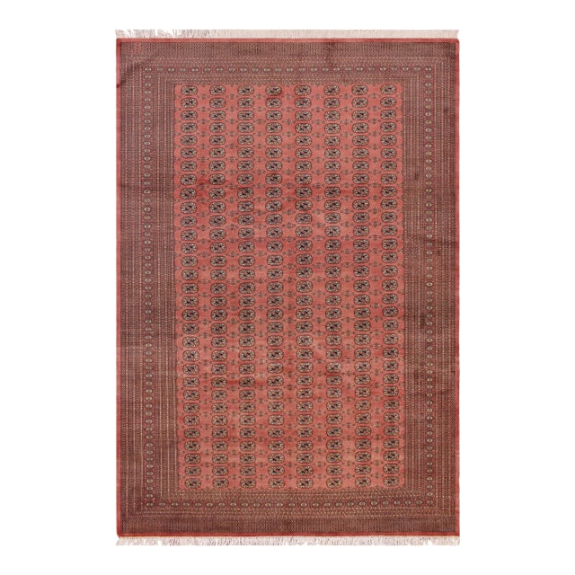 Rustic Bokhara Peach/Black Hand Knotted Wool Rug For Sale