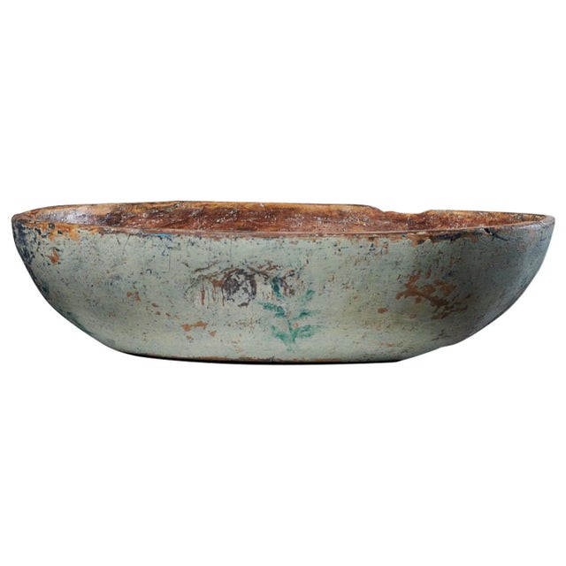 Blue Antique Swedish Folk Art Hand-Crafted Painted Bowl For Sale - Image 8 of 8