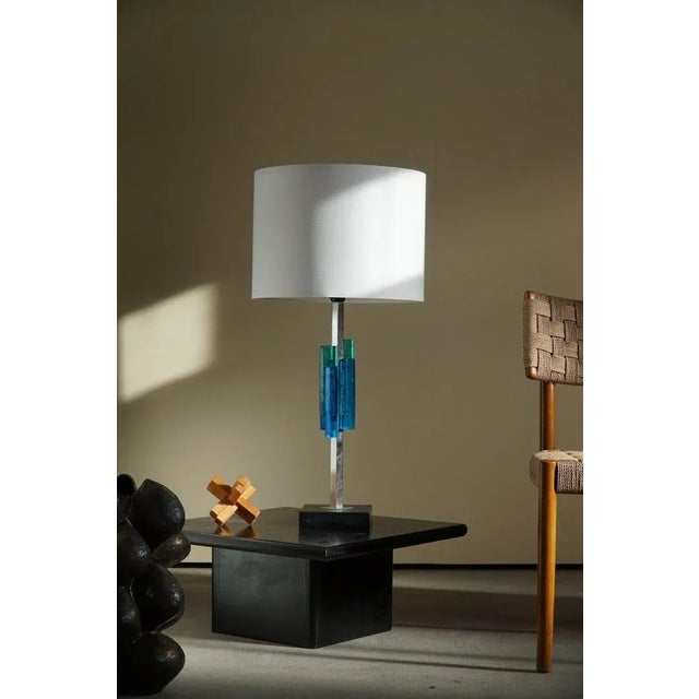 Table lamp in metal and glass in various blue colors. Designed by Svend Aage Holm Sørensen for hes own company in 1960s....