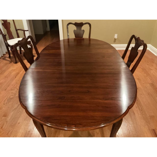 Statton Americana Cherry Dining Room China Closet, Oval Table W 3 Leaves, 6 Chairs. 2 Armed 4 Side, Server With Hinged Split Top Extention, For Sale - Image 11 of 13