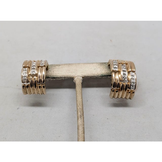 1980s Vintage 1980s Signed Panetta Goldtone & Clear Rhinestone Half Hoop Pierced Earrings-2 Pieces For Sale - Image 5 of 6