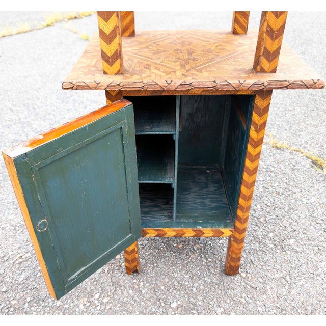 19th or 20th Century American Folk Art Marquetry Etagere Table Stand For Sale - Image 10 of 16