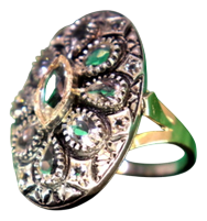 Gold and Silver Ring with Brilliant-Cut Zirconias Inlaid