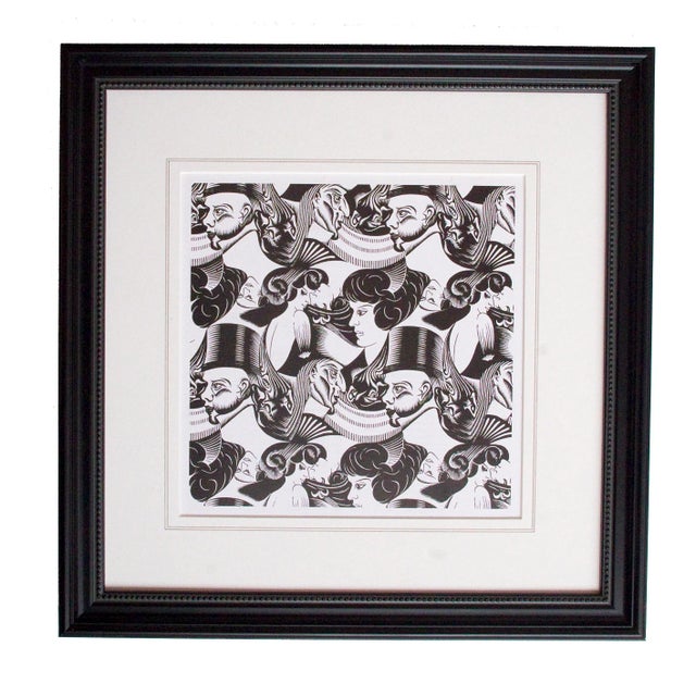Printmaking Materials 1940s Surrealist Style Black & White Lithograph After M. C Escher, Framed For Sale - Image 7 of 7