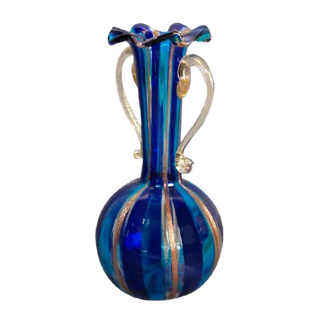 Gold Inlaid Murano Glass Vase, 1950s For Sale