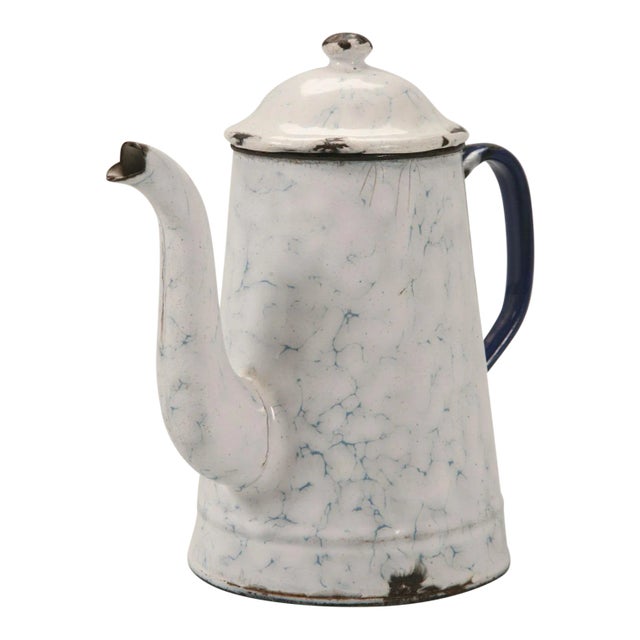 Vintage Blue Enamelware Coffee Pot For Sale