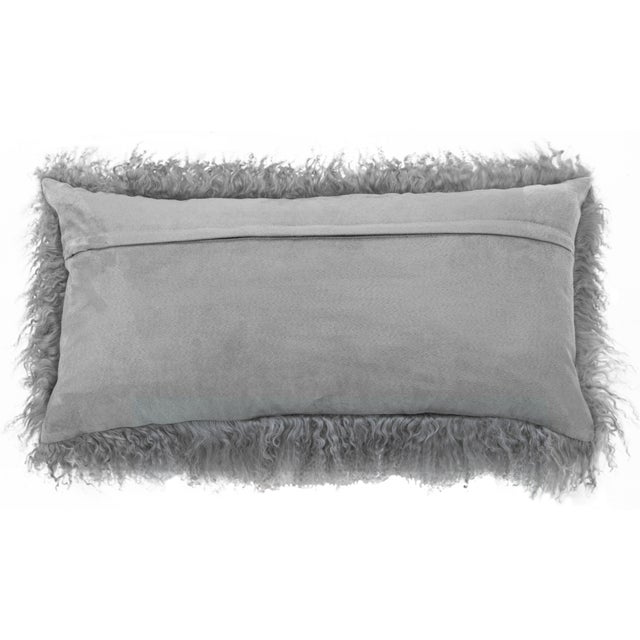 Modern Modern Mongolian Lamb Fur Single Side Pillow in Silver Gray Color For Sale - Image 3 of 5
