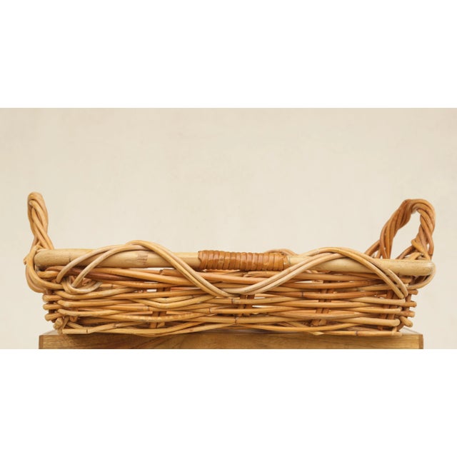 A Vintage Mid-Century Chunky Rectangular Wicker Bread Basket or Casserole Tray With Handles. Wonderful as a harvest basket...