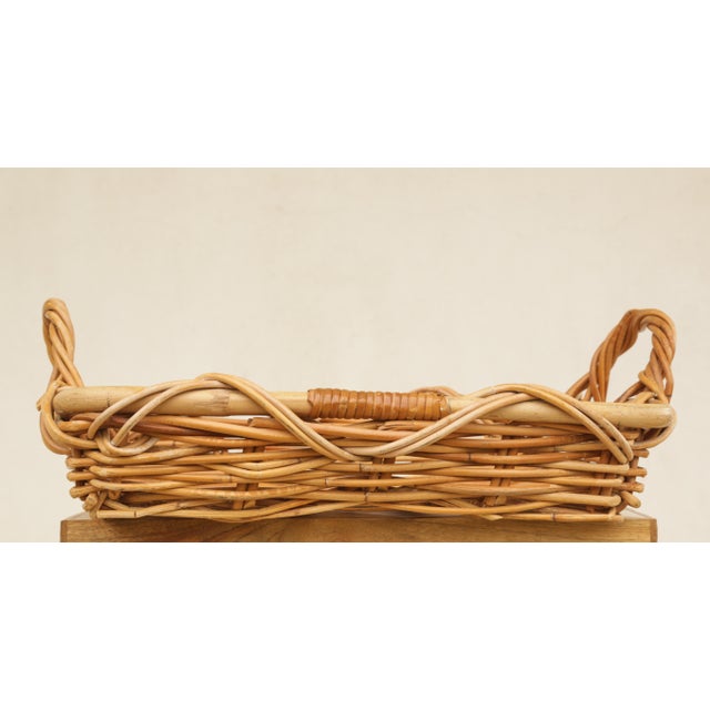 A Vintage Mid-Century Chunky Rectangular Wicker Basket or Casserole Tray With Handles. Wonderful as a harvest basket, to...