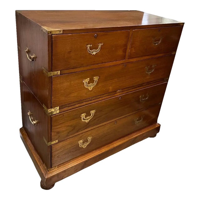 19th Century British Colonial Brass Bound Teak Campaign Chest For Sale