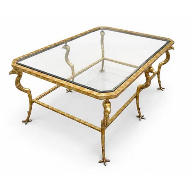 Metal French Maison Jansen Style Gilt Metal & Glass Eagle Form Two Tier Coffee Table For Sale - Image 7 of 7