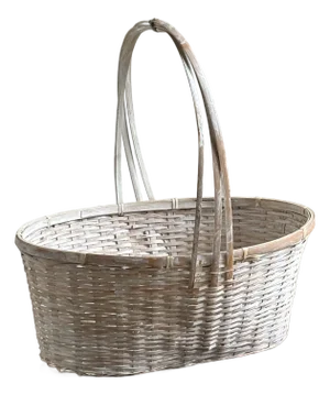 Late-20th Century White-Washed Splint Weave Wicker Gathering Basket