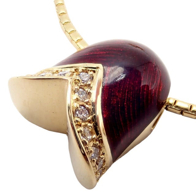 Late 20th Century Fabrege Diamond Tulip Red Enamel Pendant Necklace For Sale In Philadelphia - Image 6 of 10