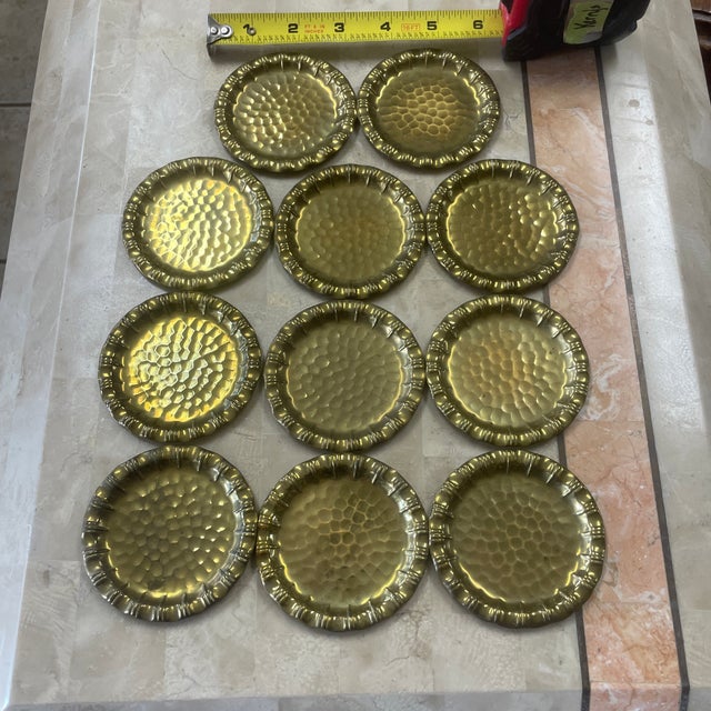 Hammered Faux Bamboo Rim Brass Coasters or Salt Cellars. For Sale - Image 4 of 5